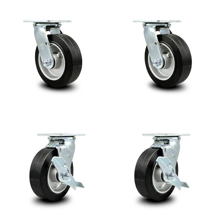 Service Caster 6 Inch Rubber on Aluminum Caster Set with Ball Bearings 2 Swivel Lock 2 Brake SCC-30CS620-RAB-BSL-2-TLB-2